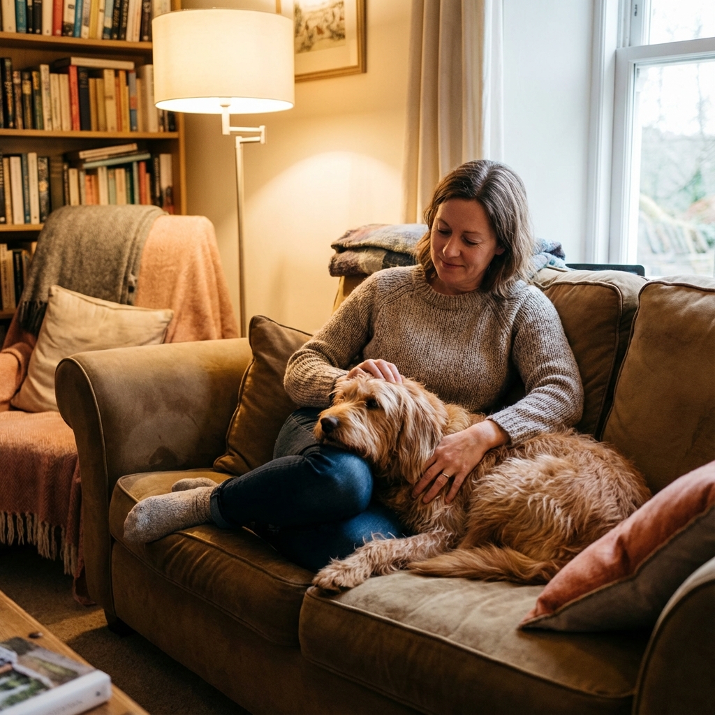 Sitter comforting a dog